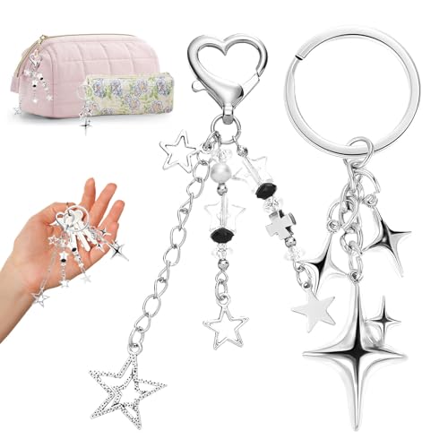 Vimmvid 2 Stück Y2K Keychain Taschen Anhänger Bag Charms, Phone Charm Handyanhänger, Handy Anhänger Kette Stylisch Schlüsselanhänger Aesthetic Handyaccessoires, Modische Taschenanhänger von Vimmvid