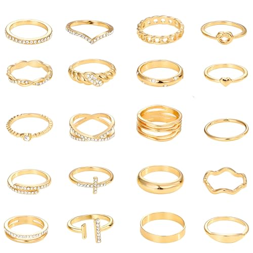 20 Stück Elegantes Ring Gold Damen Set für Ring Gold Werktagen Partys Hochzeiten und Abendessen gehen Klassischer Schmuck für jeden Anlass von Vimmvid