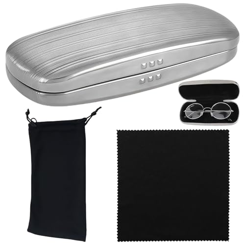 3 Stücke Silber Brillenetui Hardcase Set,Brillenetui Herren Damen Brillenetuis Langlebig,Brillen Etui Hardcase Mit Reinigungstuch und Tasche Glasses Case für Kinder Damen Herren von Vimmvid