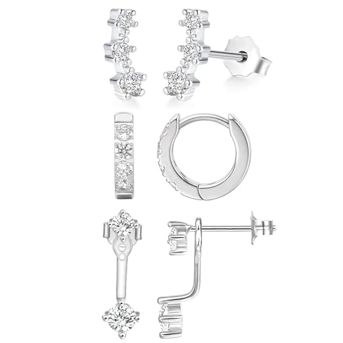 3 Paar ohrringe silber stecker, ohrstecker silber damen Hypoallergen Cubic Piercing ohrringe set für Mehrere Ohrlöcher von Vimmvid