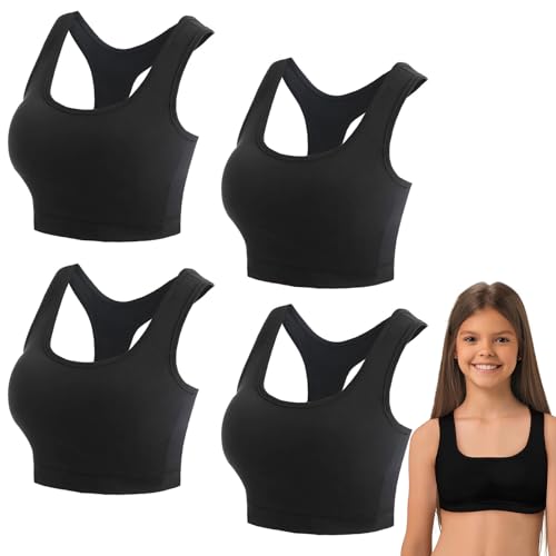 Vimmvid 4 Stück Sport BH Mädchen, Tops Teenager Mädchen Weiche Bequeme Baumwolle Bustier Mädchen, BH Mädchen 12 Jahre, Mädchen Bustier für Mädchen, Kinder, Teenager, 8–14 Jahre von Vimmvid