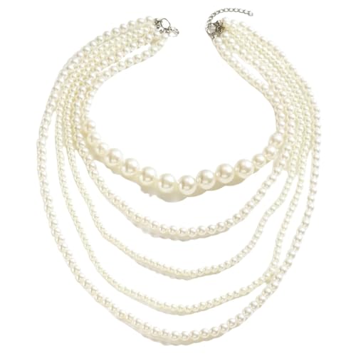 6 Stück Perlenkette Damen Set,Perlenkette Herren Lagiger Modeschmuck Kette Lang, Perlen Kette Handwerkskunst, Pearl Necklace Langlebigkeit für Perlenschmuck Liebhaberinnen von Vimmvid
