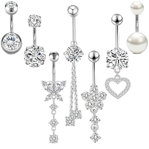 7 Stück Bauchnabelpiercing Chirurgenstahl, Belly Piercing, Bauchnabelpiercing Hängend Bauchnabel Piercing Schmuck für Frauen von Vimmvid