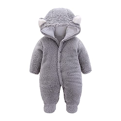 Baby Schneeanzüge Kapuze Strampler Flanell Winter Fleece Overall mit Kapuze SäUgling Jungen Mädchen Schaf Karikatur Schlafanzug Outfits Strampler Footed Jumpsuit (A Gray, 0-3 Monate) von Vimoli