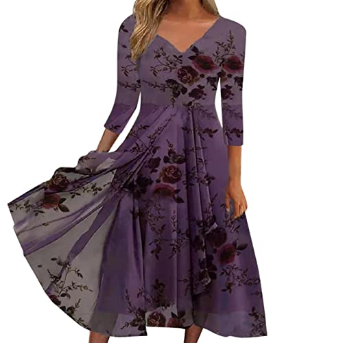 Vimoli Abendkleider Damen Elegante Spitze Patchwork Ballkleider Cocktailkleid Unregelmäßiges Saum Chiffon Sommerkleider Kurzarm V-Ausschnitt Hochzeit Brautjungfer Midikleid(I3,5XL) von Vimoli