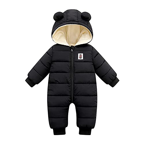 Vimoli Baby Jungen Mädchen Winter Overall mit Kapuze Strampler Schneeanzug Jungen Mädchen Langarm Jumpsuit Warm Outfits Tasche Langarm Schneeanzug (Black, 0-6 Monate) von Vimoli