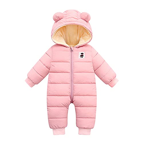 Vimoli Baby Jungen Mädchen Winter Overall mit Kapuze Strampler Schneeanzug Jungen Mädchen Langarm Jumpsuit Warm Outfits Tasche Langarm Schneeanzug (Pink, 12-18 Monate) von Vimoli