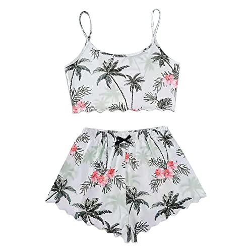 Vimoli Damen Kurz Schlafanzug Pyjama Set Cartoonmuster Top und Short Zweiteilig Sleepwear Sommer Leibchenoberteile Hausanzug Mode Stilvoll Gedruckt Crop Tops Teenager Mädchen Süß Pyjama(N Grün,S) von Vimoli