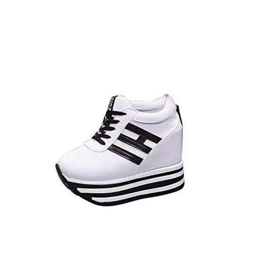 Vimoli Damen Plateau mit Keilabsatz Schuhe Sneaker Heel Lace-Up Platform Schuhe Sportschuhe Runners Turnschuhe Fitnessschuhe Laufschuhe (A Weiß,36) von Vimoli
