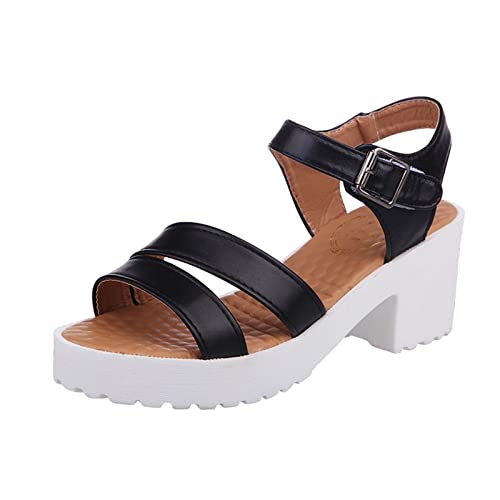Vimoli Damen Rund Offene Zehe Plateau Sandalen mit Absatz Chunky Heels Atmungsaktive Schnürschuhe Lässige Sandalen(A Schwarz,41) von Vimoli