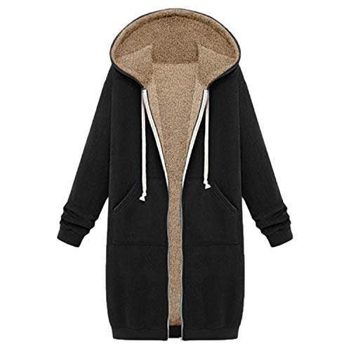 Vimoli Damen Wintermantel Wollmantel Winterjacke mit Kapuze GroßE GrößEn Trenchcoat Warm gefütterte Sweatjacke(Schwarz,5XL) von Vimoli