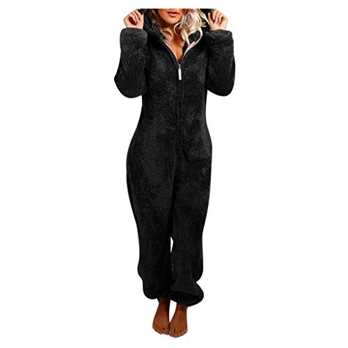 Vimoli Jumpsuit Damen Teddy Fleece Schlafanzug Einteiler Winter Warm Onesie Plüsch Kuschelig Overall Flauschig Hausanzug Lang Schlafoverall Weich Pyjama Schlafanzug mit Kapuze Reißverschluss von Vimoli