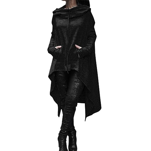 Vimoli Kapuzenpullover Damen Asymmetrischer Saum Hoodie Sweatshirt Oversize Lang Pullover Einfarbig Pulli Sweatjacke Oberteile Langarmshirt Tops Langarm Kapuzenpulli mit Taschen(Schwarz,4XL) von Vimoli