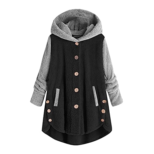 Vimoli Kapuzenpullover Damen Herbst Winter Sweatshirt mit Kapuze Bequem Lässig Mode Jacke Knopf Mantel Flauschige Schwanz Tops Mit Kapuze Lose Mantel (B Black, S) von Vimoli