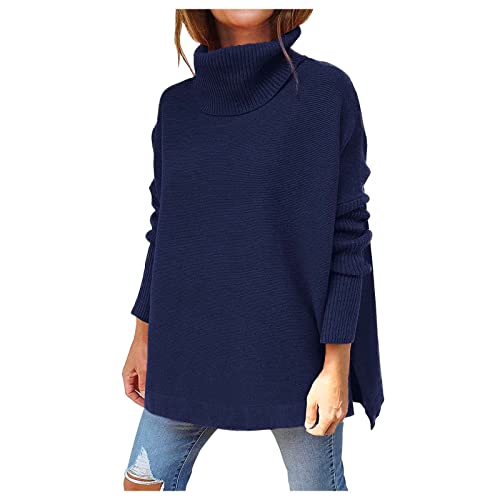 Vimoli Pullover Damen Übergroßer Strickpullover Rollkragen Lange Fledermausärmel Baggy-Stil grob gestrickte Pullover Oberteile Langarm Sweatshirt Einfarbig von Vimoli