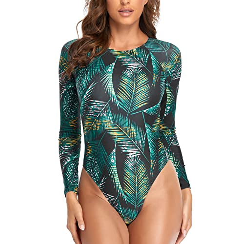 Vimoli Schwimmshirt Damen Langarm Rash Guard Bademode Obertei Set Surf Shirt Badeanzug UV Schutz Kleidung UPF 50+ Block Print Tankini Sets (52#Green,M) von Vimoli