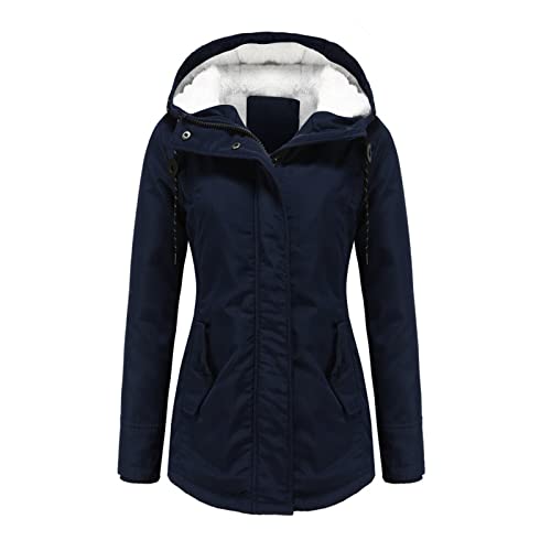 Vimoli Warme Winterparka Damen Winter Jacke Teddyfell gefütterte Winterjacke Steppjacke gefüttert Kunstfell Herbst Winter Übergangsjacke(D Dunkelblau,S) von Vimoli