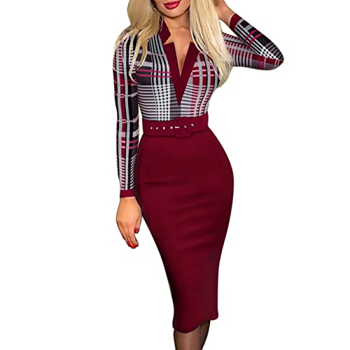 Vimoli Wickelkleider Damen Cocktail Bleistift Vintage Stehkragen Kurz/Langarm Bodycon Business Bleistift Kleid Elegantes Bleistiftkleid Arbeitskleid Midikleid von Vimoli