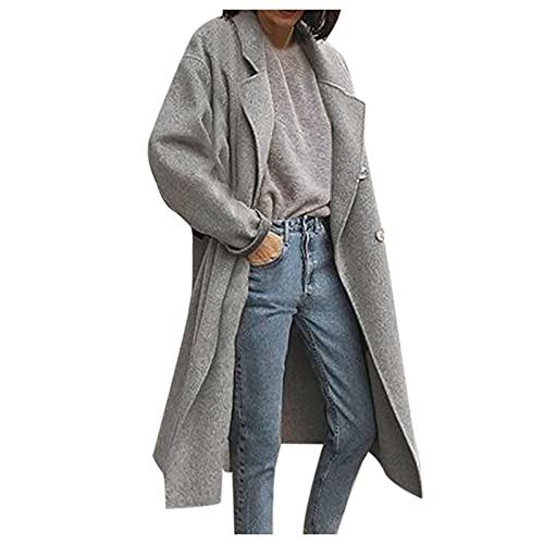 Vimoli Winter Mantel Damen Lang Wollmantel GroßE GrößEn Übergangsmantel Trenchcoat Warm Frauenmantel Blazermantel mit Eingekerbter Kragen Taschen Lose Outwear von Vimoli