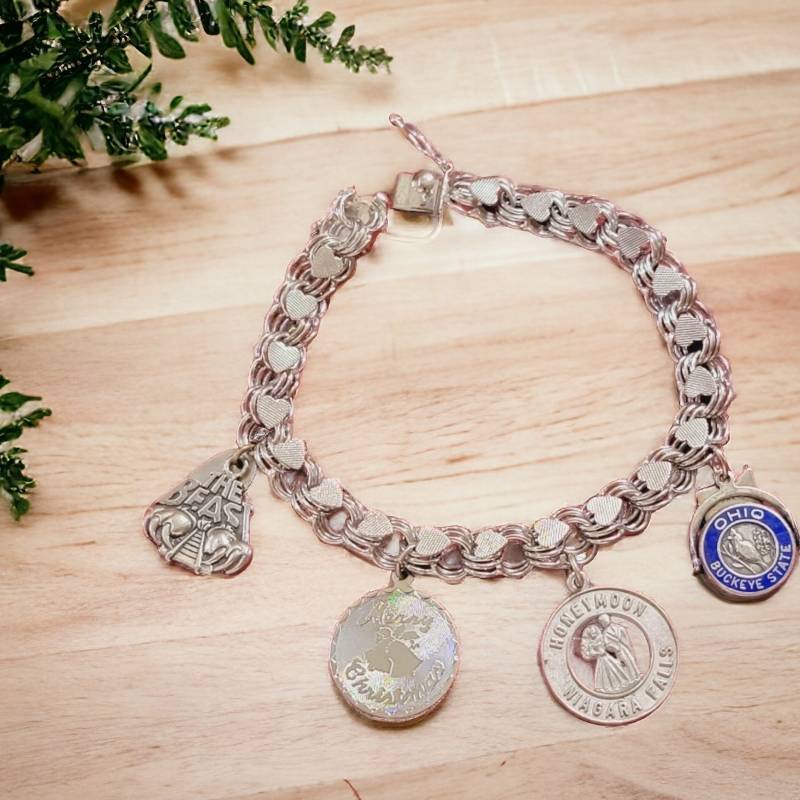 Vintage Sterling Silber Bettelarmband Ohio State, Niagara Falls Charms von Vimsy