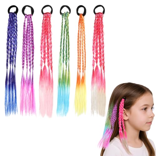 6 Stück Bunte Haarsträhnen für Kinder Mädchen, Haarschmuck Mädchen Haarverlängerung Haarteil Geflochten mit Haargummi Haarsträhnen zum Einflechten für Party Festival Deko Geschenke 6 Stück Bunte Haarsträhnen für Kinder Mädchen, Haarschmuck Mädchen Haarverlängerung Haarteil Geflochten mit Haargummi Haarsträhnen zum Einflechten für Party Festival Deko Geschenke von Vin Beauty