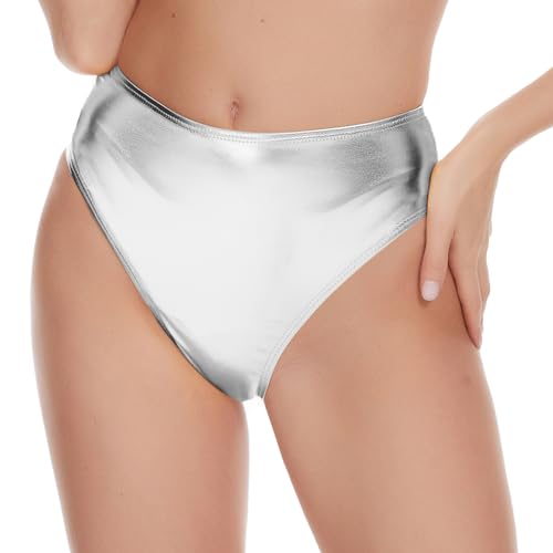 Vinaderhom Damen Metallic Thong Rave Bottoms High Waist Freche Festival Shorts zum Tanzen, silber, XXL von Vinaderhom