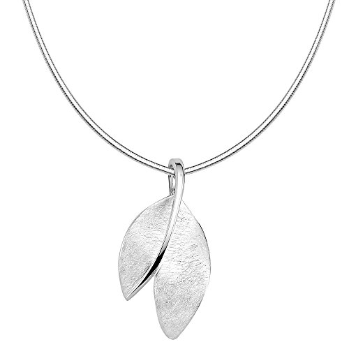 Vinani Anhänger 2 Blätter elegant gebürstet mit Schlangenkette 40 cm Sterling Silber 925 Kette Italien Doppelblatt 2ADB-S40 von Vinani