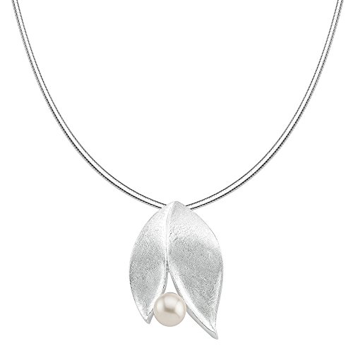 Vinani Anhänger 2 Blätter mit Süßwasserzuchtperle elegant gebürstet mit Schlangenkette 42 cm Sterling Silber 925 Kette Italien Natur Perle 2ABE-S42 von Vinani