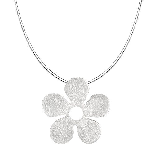 Vinani Anhänger Blüte gebürstet mit Schlangenkette 45 cm Sterling Silber 925 Kette Italien Blume ABPG-S45 von Vinani