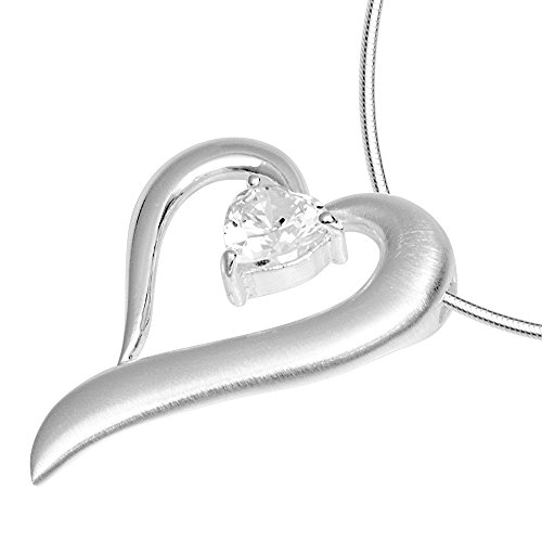 Vinani Anhänger Design Herz geschwungen Zirkonia weiß mattiert glänzend mit Schlangenkette 50 cm Sterling Silber 925 Kette Italien ASH50 von Vinani