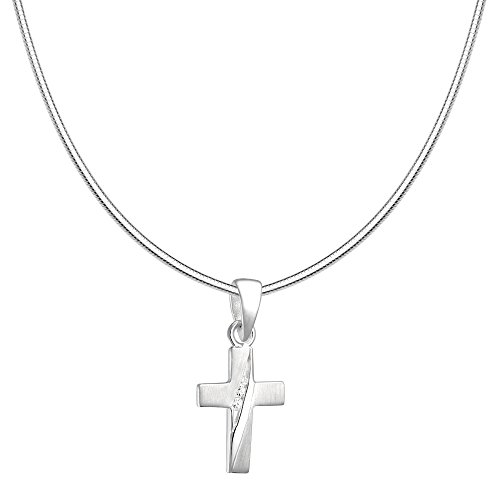 Vinani Damen Halskette mit Anhänger - Kreuz Design klein mit Zirkonia weiß mattiert Schlangenkette aus Italien 925 Sterling Silber für Frauen AKKZ-S40 von Vinani