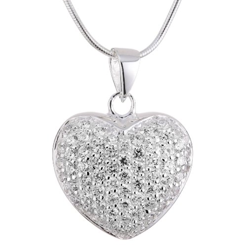 Vinani Anhänger Herz offen Zirkonia weiß mit Schlangenkette 40 cm Sterling Silber 925 Kette Italien AHZ-S40 von Vinani