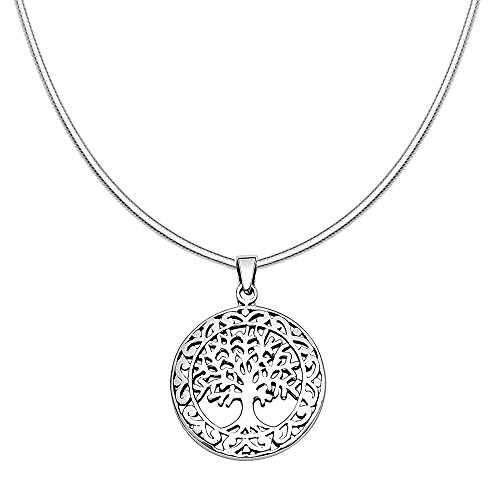 Vinani Anhänger Lebensbaum glänzend mit Schlangenkette 45 cm Sterling Silber 925 Kette Italien Weltenbaum Baum des Lebens 2ABK-S45 von Vinani