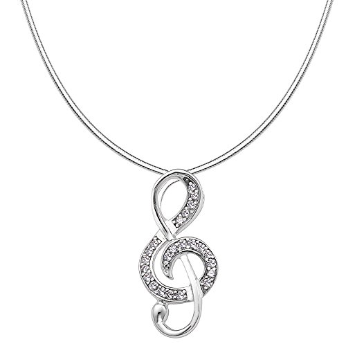Vinani Anhänger Note mit weißen Zirkonia elegant glänzend mit Schlangenkette 42 cm Sterling Silber 925 Kette Italien Notenschlüssel Musik 2ANO-S42 von Vinani