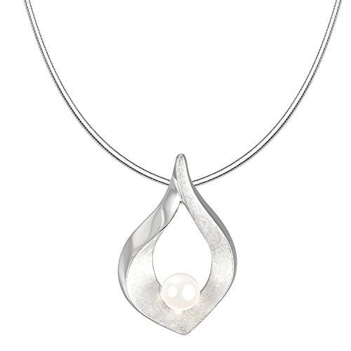 Vinani Anhänger Oval gebürstet glänzend Perle mit Schlangenkette 45 cm Sterling Silber 925 Kette Italien AFMP-S45 von Vinani