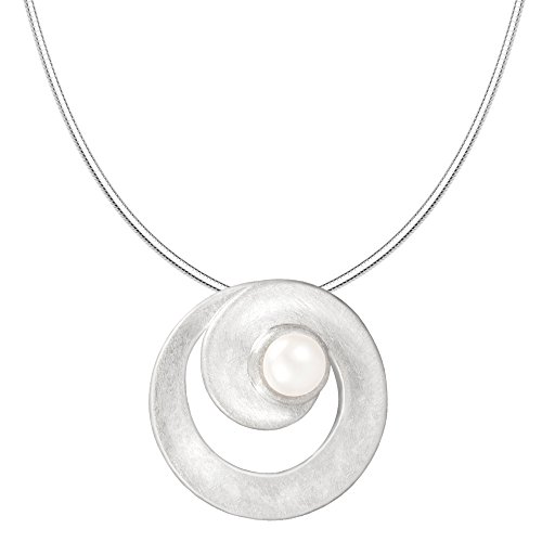 Vinani Anhänger Spirale gebürstet mit weißer Süßwasserzuchtperle mit Schlangenkette 40 cm Sterling Silber 925 Kette Italien Perle ASGP-S40 von Vinani