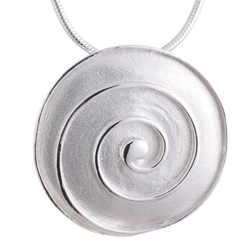 Vinani Anhänger Spirale glänzend auf sandgestrahltem Kreis mit Schlangenkette 42 cm Sterling Silber 925 Kette Italien ASSA-S42 von Vinani