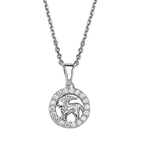 Vinani Anhänger Sternzeichen Steinbock Tierkreiszeichen Horoskop mit Zirkonia weiß mit Kette verlängerbar 42-50 cm 925 Sterling Silber Geburtstag 2AZL von Vinani