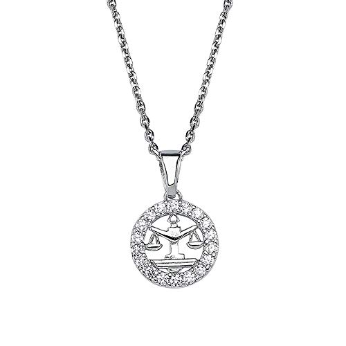 Vinani Anhänger Sternzeichen Waage Tierkreiszeichen Horoskop mit Zirkonia weiß mit Kette verlängerbar 42-50 cm 925 Sterling Silber Geburtstag 2AZC von Vinani