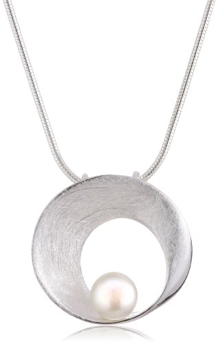 Vinani Damen Halskette mit Anhänger - Süßwasserzuchtperle in Muschel gebürstet - Schlangenkette aus Italien - 925 Sterling Silber - AGP-S45 von Vinani