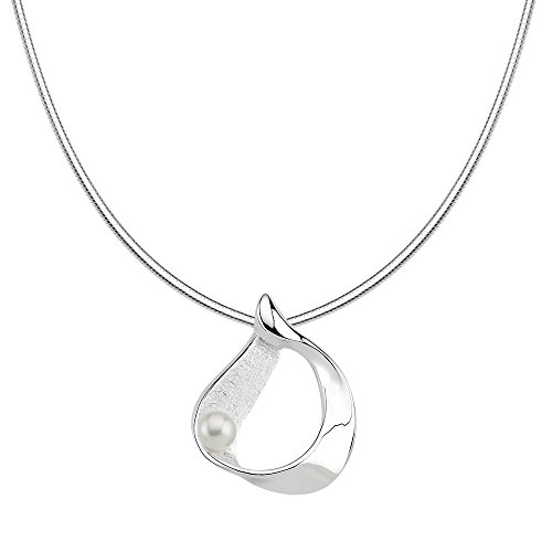 Vinani Anhänger Tropfen Design geschwungen Süßwasserzuchtperle gebürstet glänzend mit Schlangenkette 42 cm Sterling Silber 925 Kette Italien Natur Perle 2ATP-S42 von Vinani