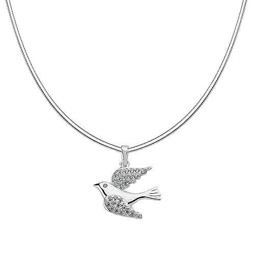 Vinani Anhänger Vogel mit weißen Zirkonia elegant glänzend mit Schlangenkette 40 cm Sterling Silber 925 Kette Italien Taube Bird 2AVO-S40 von Vinani