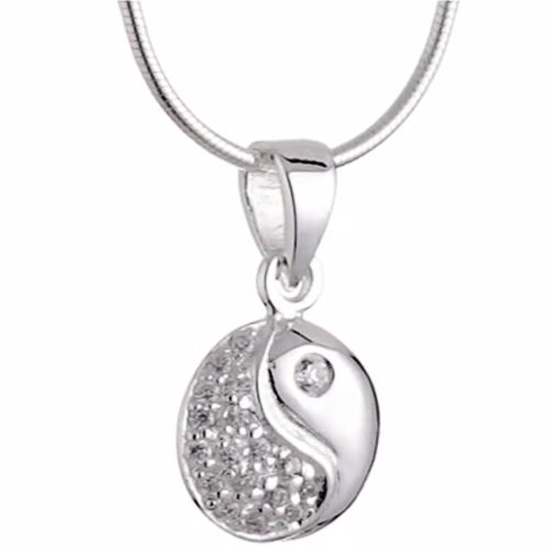 Vinani Anhänger Ying Yang mit Zirkonia weiß mit Schlangenkette 45 cm Sterling Silber 925 Kette Italien Yin Yang AYY-S45 von Vinani