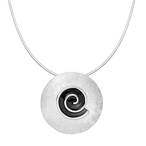 Vinani Anhänger gewölbt gebürstet Spirale schwarz emailliert mit Schlangenkette 40 cm Sterling Silber 925 Kette Italien -S40 von Vinani