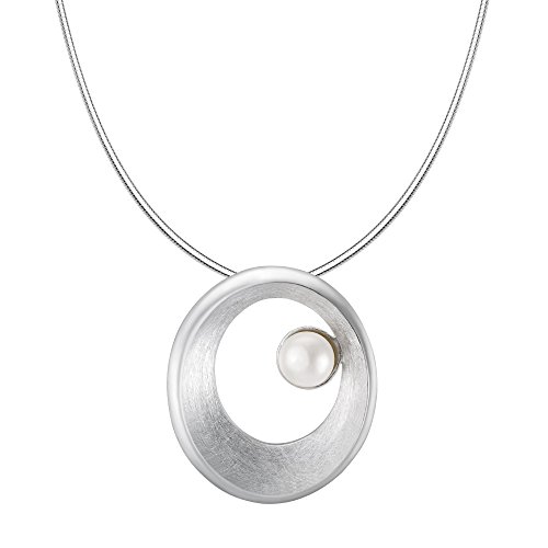 Vinani Damen Halskette mit Anhänger - offenes Oval gebürstet mit Süßwasserzuchtperle - Schlangenkette aus Italien - 925 Sterling Silber - AAGP-S45 von Vinani