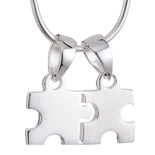 Vinani Anhänger zwei Puzzleteile trennbar mattiert glänzend Puzzle mit Schlangenkette 50 cm Sterling Silber 925 Kette Italien APT-S50 von Vinani