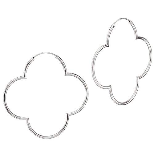 Vinani Damen Ohrringe 925 Silber - Creolen Blume glänzend groß Hoop Flower - 925 Sterling Silber für Frauen - 2CBM von Vinani