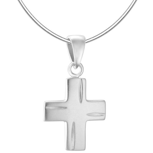 Vinani Anhänger Kreuz mittelgroß diamantiert mattiert mit Schlangenkette 45 cm Sterling Silber 925 Kette Italien AKM-S45 von Vinani