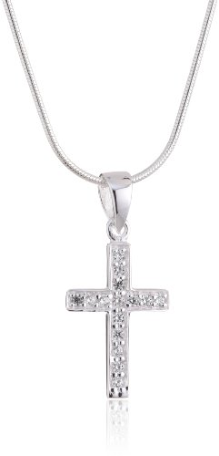 Vinani Anhänger Kreuz schmal Zirkonia weiß mit Schlangenkette 40 cm Sterling Silber 925 Kette Italien AKS-S40 von Vinani