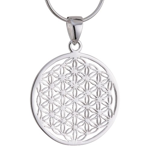 Vinani Damen Anhänger & Kette - Lebensblume Blume des Lebens Mandala klein mit Schlangenkette aus 925 Sterling Silber für Frauen Italien Charm ALB-S50 von Vinani